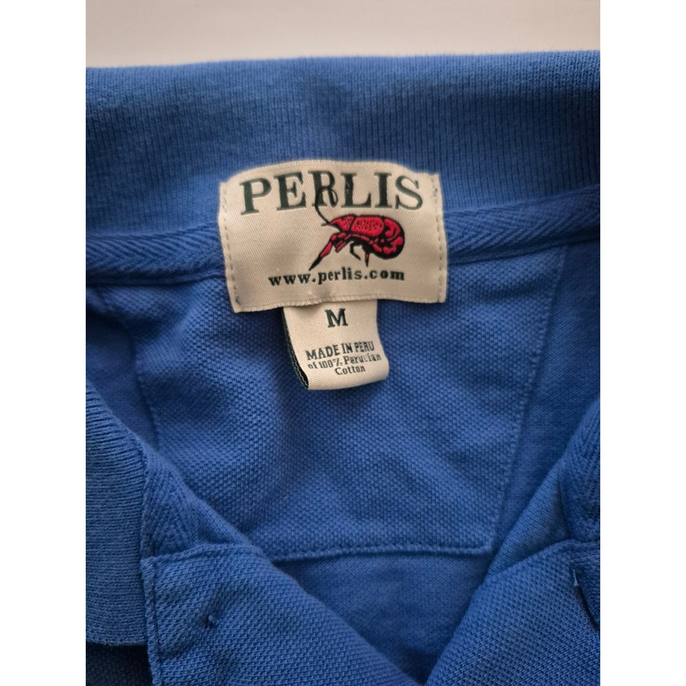 Perlis Blue Polo Shirt Men's Medium Lobster Logo Peruvian Cotton Casual - Picture 3 of 5